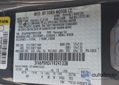 2015 Ford Fusion Se from USA, damaged, VIN 3FA6P0HD7FR241338